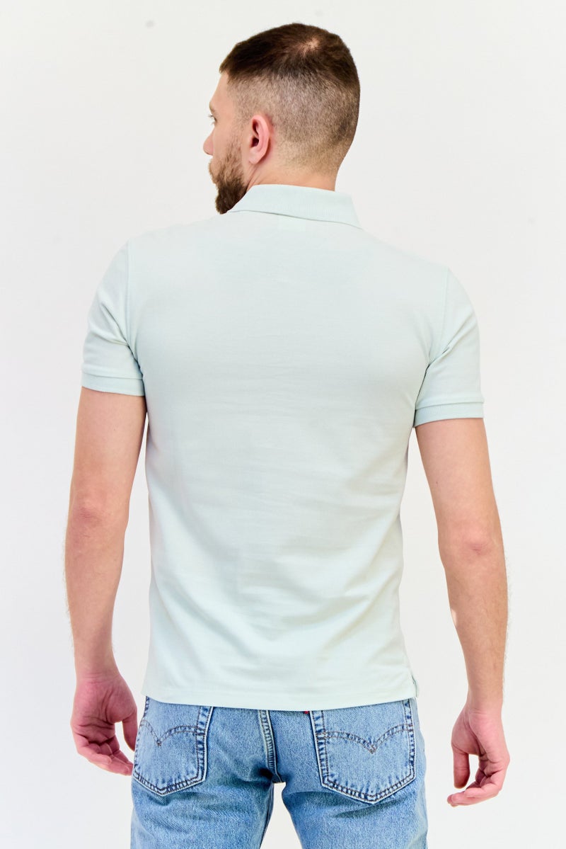 Celio Men Regular Fit Solid Shot Sleeve Polo Shirt, Mint Green - Image 3